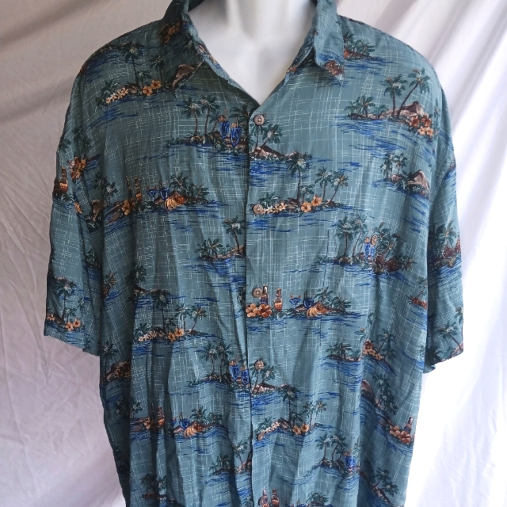 Island Shores men's XXL Hawaiian Shirt Blue  Mixed Drink Pineapple Floral